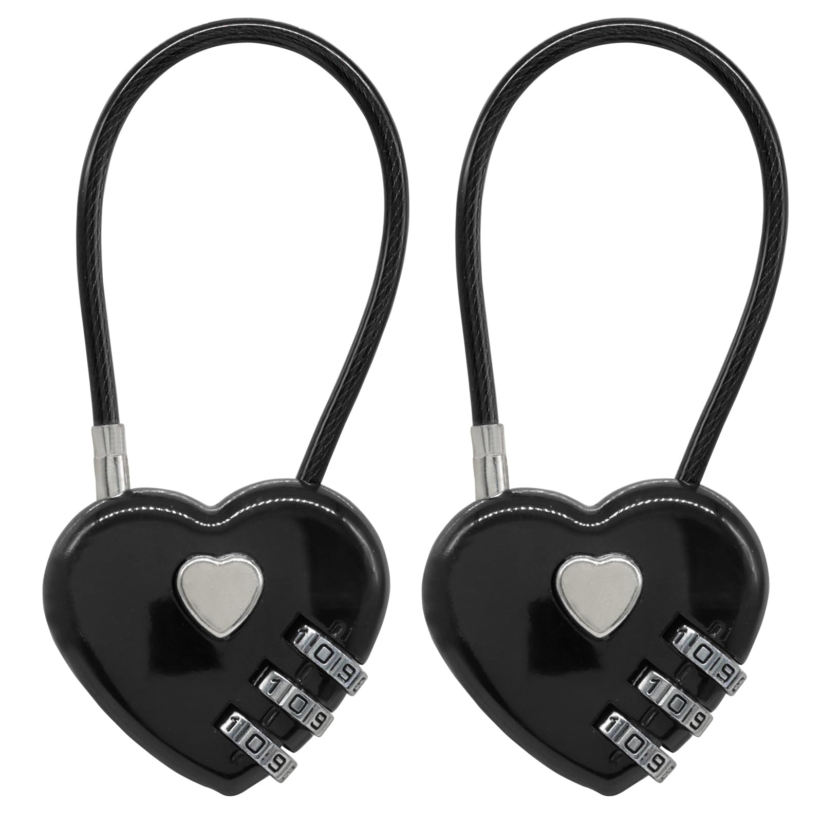 Cjueiom 2 Pack Black Heart Shaped Combination Padlock, 3 Digit