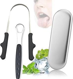 (2 Pack) Tongue scraper with case，metal tongue scraper，Tongue scraper for adults，for oral care to reduce bad breath, suitable for use by men, women, and children