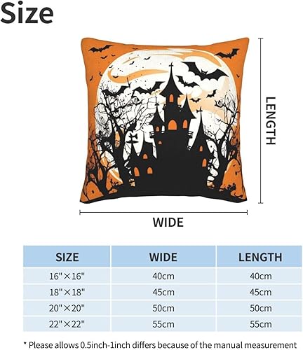 Miniatura 3 de Juego de 2 fundas de almohada cuadradas de noche de Halloween, fundas de almohada decorativas de castillo de bruja negra con cremallera oculta, 16 x