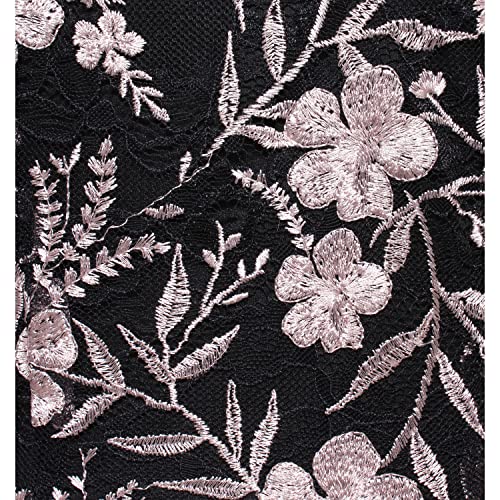 Image of Alex Evenings Womens Tea Length Embroidered Cocktail Dress with Illusion Sleeves, Wedding Guest (Petite and Regular Sizes)