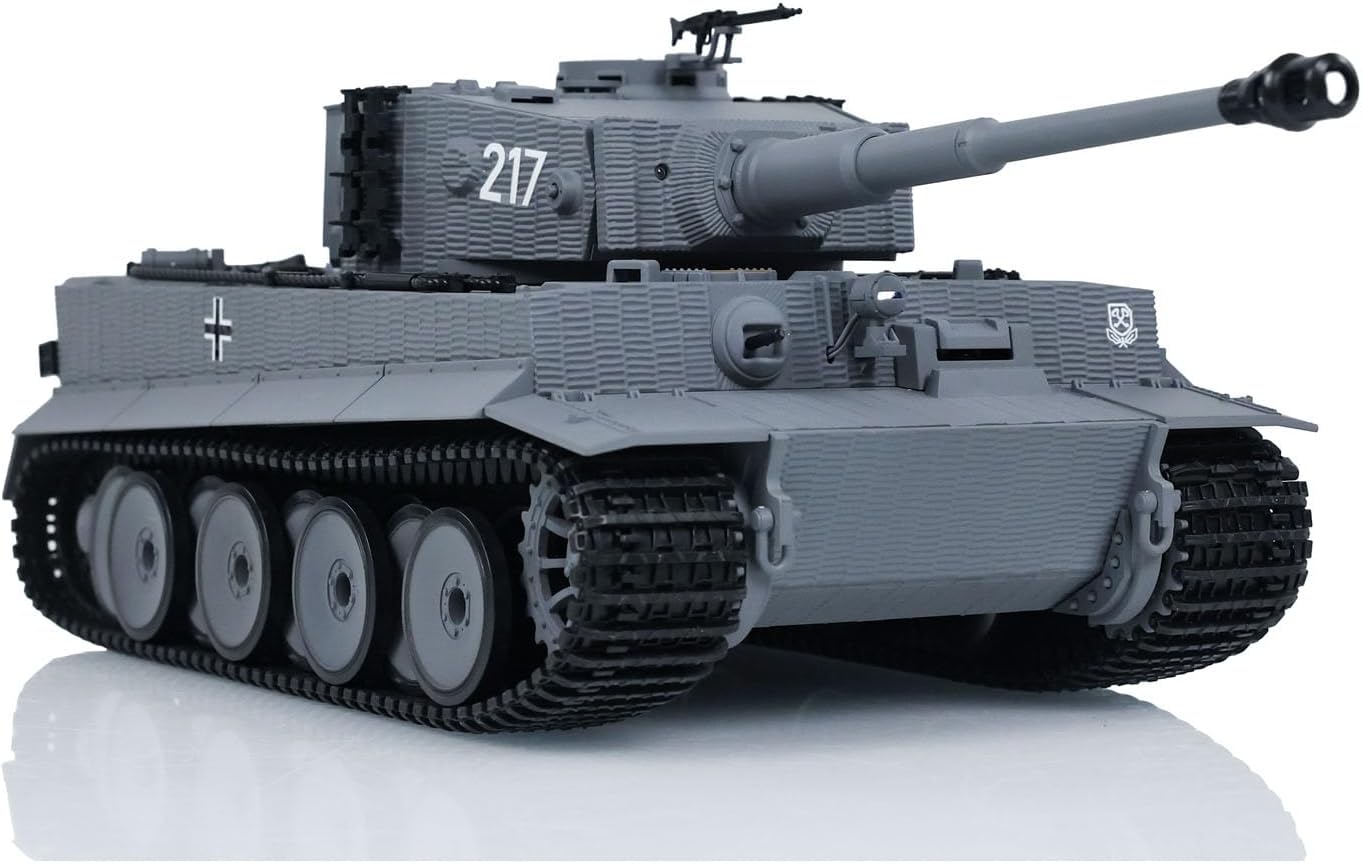 US in Stock, Taigen 1/24 RC Battle Tank Tiger I RC Military Tanks Model Mid-Term Infrared Combat Chassis Recoil LED Flash Gray for Hobby