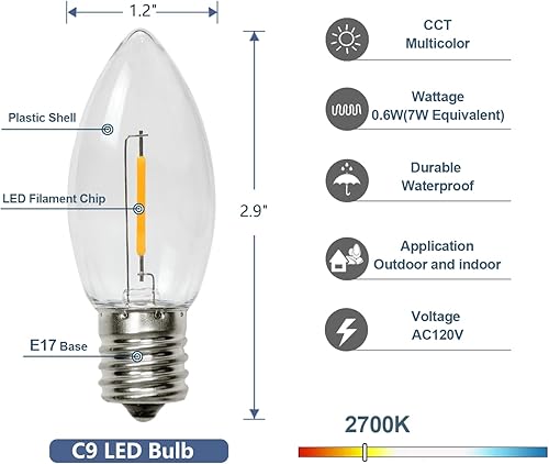 Miniatura 3 de Luces de Navidad C9 para exteriores, 100 pies, impermeables, de color blanco cálido, tira de luces LED para techo, árbol de Navidad, patio,