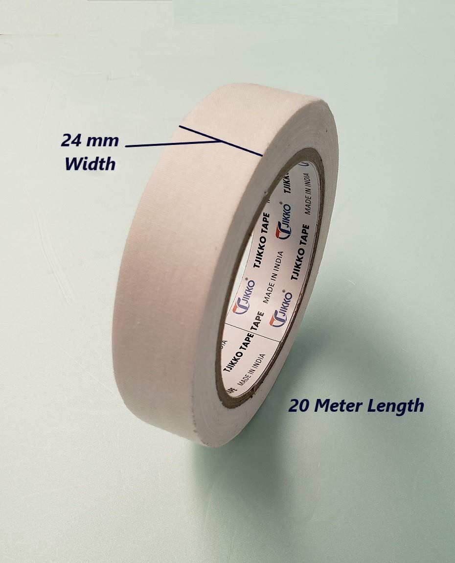 TJIKKO Cotton Tape/Cloth Tape Single Sided 24 mm width 20 meter length White (Pack of 4)