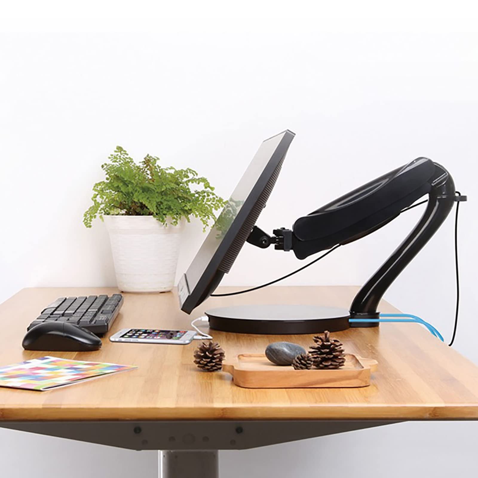 asdchZen Single Monitor Mount,Adjustable Gas Spring Monitor Arm With Cable Tie Storage,Full Motion Swivel Single Monitor Stand