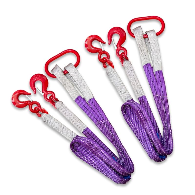 Correas de elevación con ganchos, 5 pies, capacidad de 4400 libras, paquete de 2 correas de poliéster, correas de aparejo moradas para motores, grúas