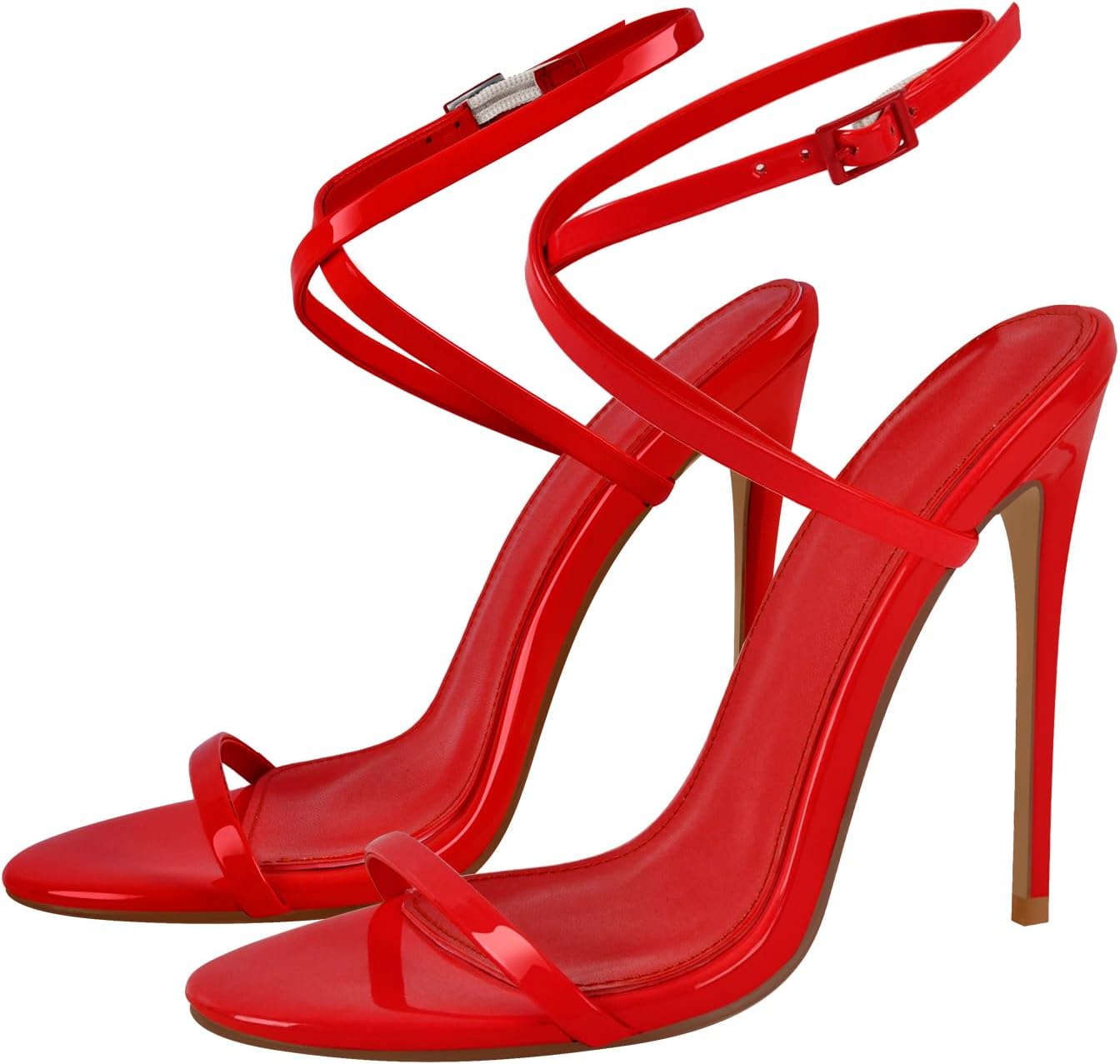 Strappy High Stiletto Heels, Ankle Strap Buckle Heeled Womens Sandals, Sexy Comfort Open Round Toe Heels for Daily Party Dress - Image 4