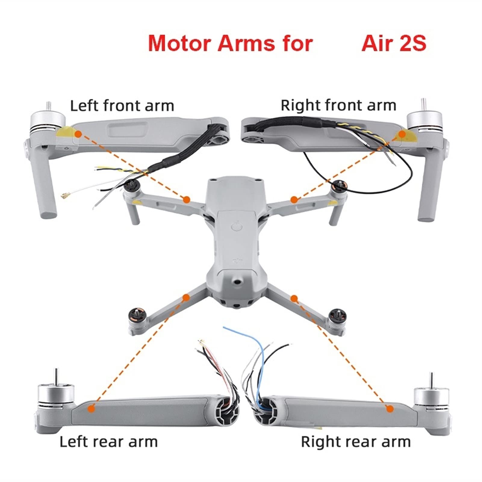 Ramiona silnika lewe/prawe przednie tylne ramię z podwoziem części zamienne naprawa, dla Mavic, Air 2S Ramię wymienne do drona FPV(Left rear arm)