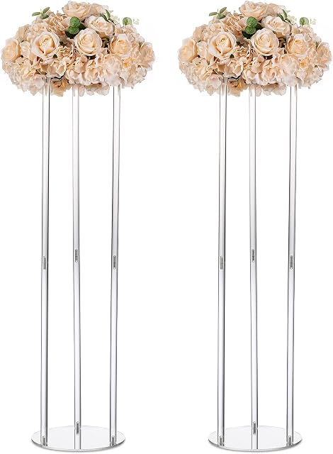 Nuptio Wedding Vase Centrepieces for Tables - 2 Pcs 80cm Tall Acrylic Vases for Table Centerpieces Column Flower Stand Geometric Display Stands Rack for Weddings Birthday Party Home Decorations