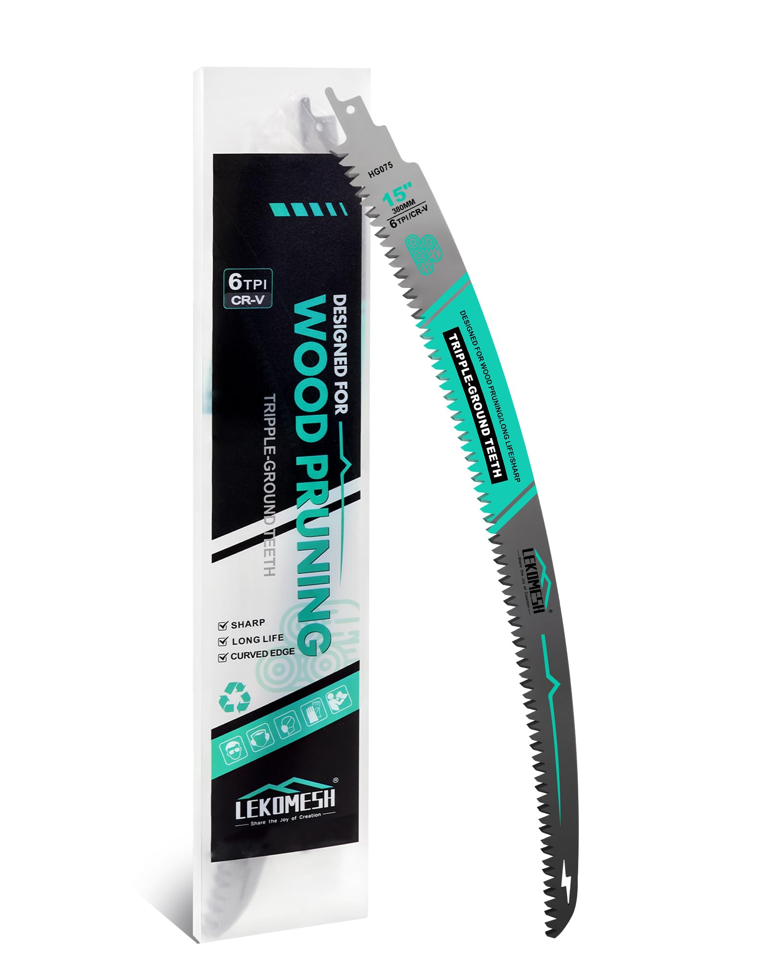 LEKOMESH 380MM Japanese Teeth Reciprocating Saw Blades Wood Pruning - Curved Edge 6TPI for Tree Trimming, Wood/PVC Pipe Cutting, Cr-V Sabre Blades Better Wear Resistance