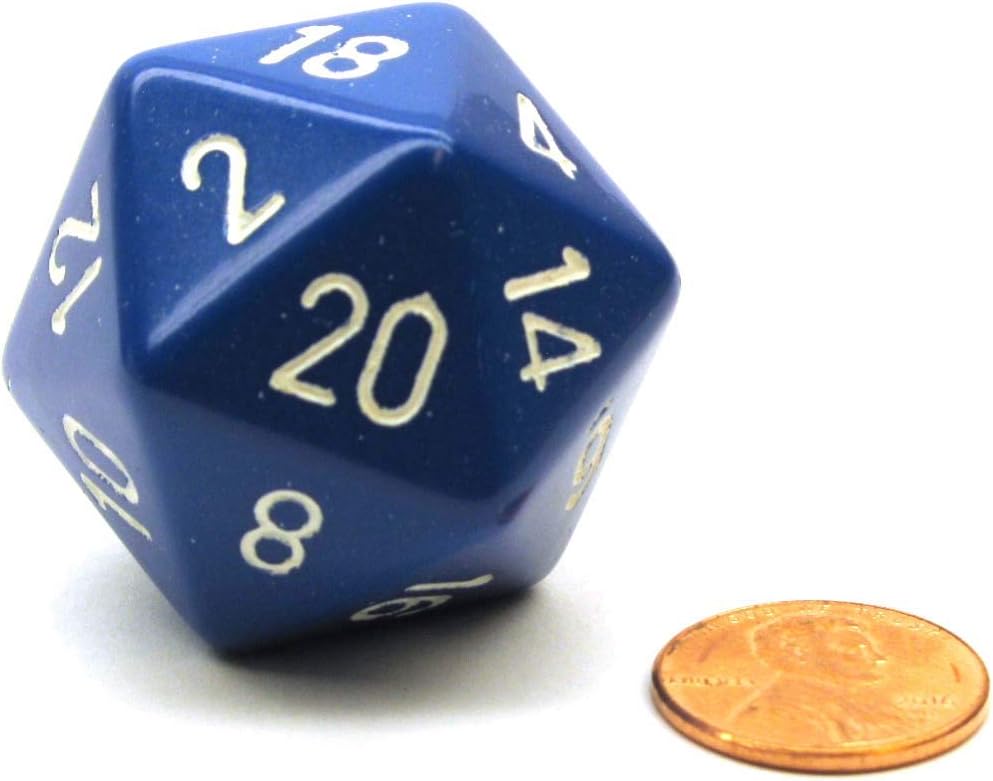 Jumbo d20 Counter - Opaque 34mm Dice: Blue with White