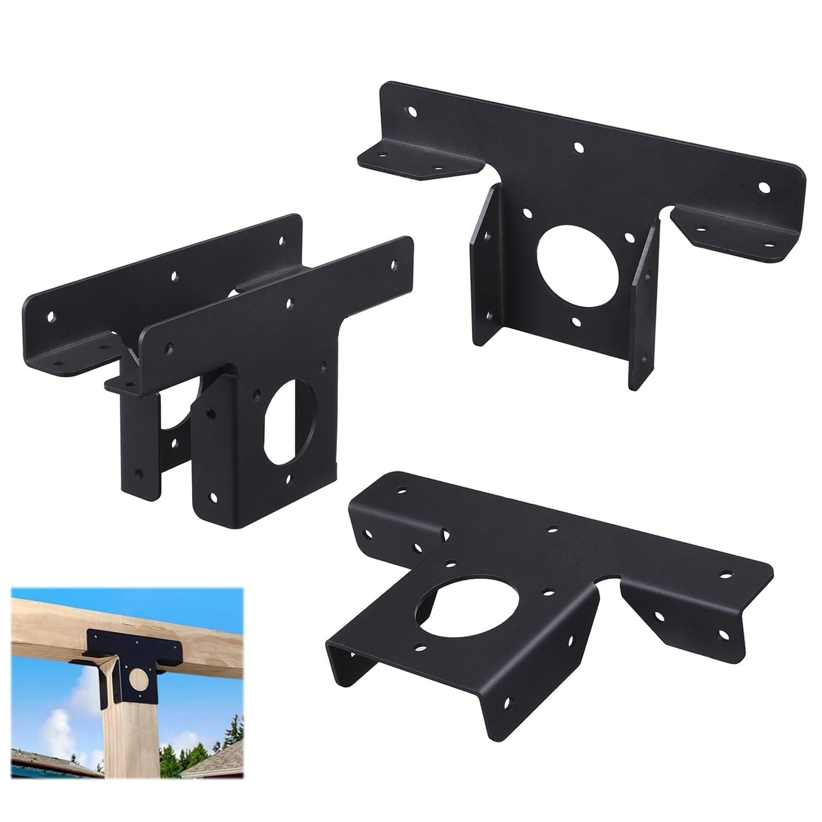Wpbhk 4Pcs Heavy Duty Pergola Corner Brackets Extension 3-Way T Brackets for 4x4 (Actual Size:3.5X3.5) Post Bracket Pergola Gazebo Kit (4)