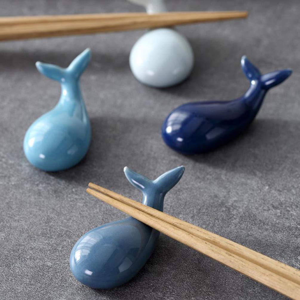 MRKU Repose-Baguettes, Support pour Baguettes de Restaurant, 2 pièces, cuillère en céramique Baleine, Dauphin Mignon, Fourchette Poisson à Grosse tête, Coussin en Porcelaine, Animaux Marins