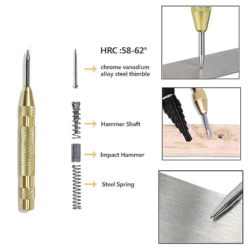 Miniatura 3 de Juego de 5 brocas combinadas con punzón central automático, juego de brocas de acero recubierto de titanio de alta velocidad (total 50 tamaños),