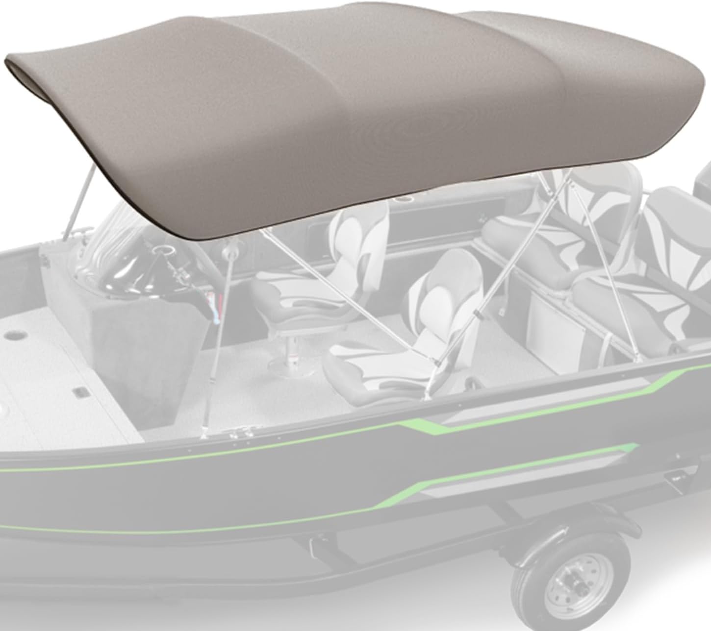 KEMIMOTO Bimini Top Replacement for Pontoon Boats 4 Bow 600D Marine Grade Waterproof Canvas Boat Canopy Sun Shade with Storage Net and Light Hole Easy Install No Frame