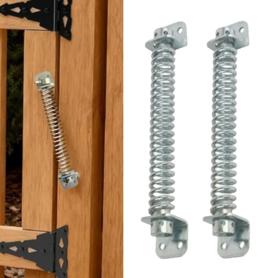 2 Adjustable GATE Spring 8" or 10" Garden Door Closer Automatic Shed Black Zinc Plated Galv (Galv, 8 inch)