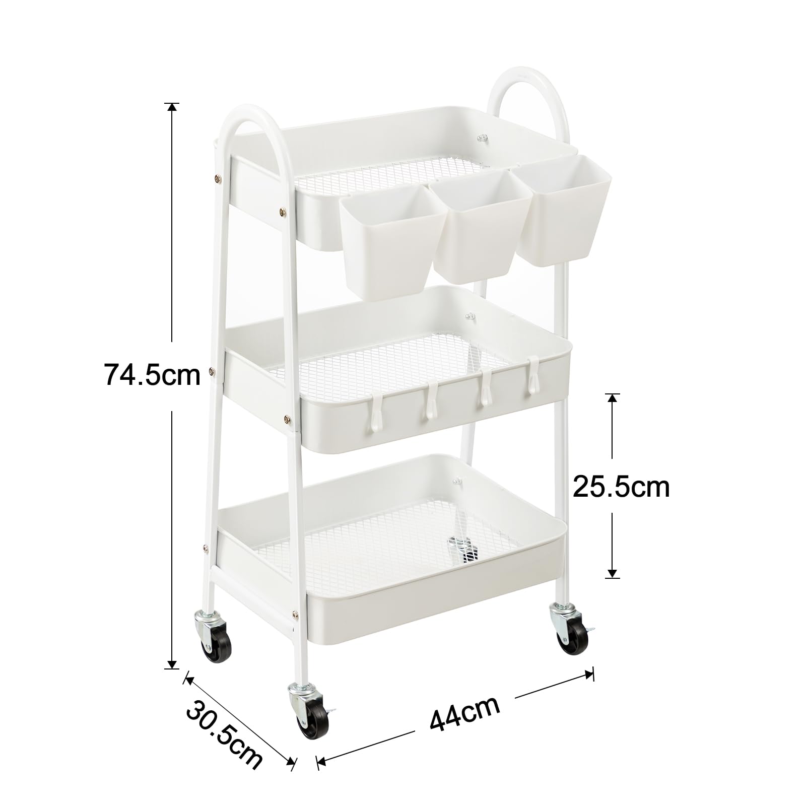 danpinera carrello con ruote portatutto, in metallo, carrello con ruote, per appendere bicchieri e ganci, per cucina, bagno, ufficio, officina, bianco
