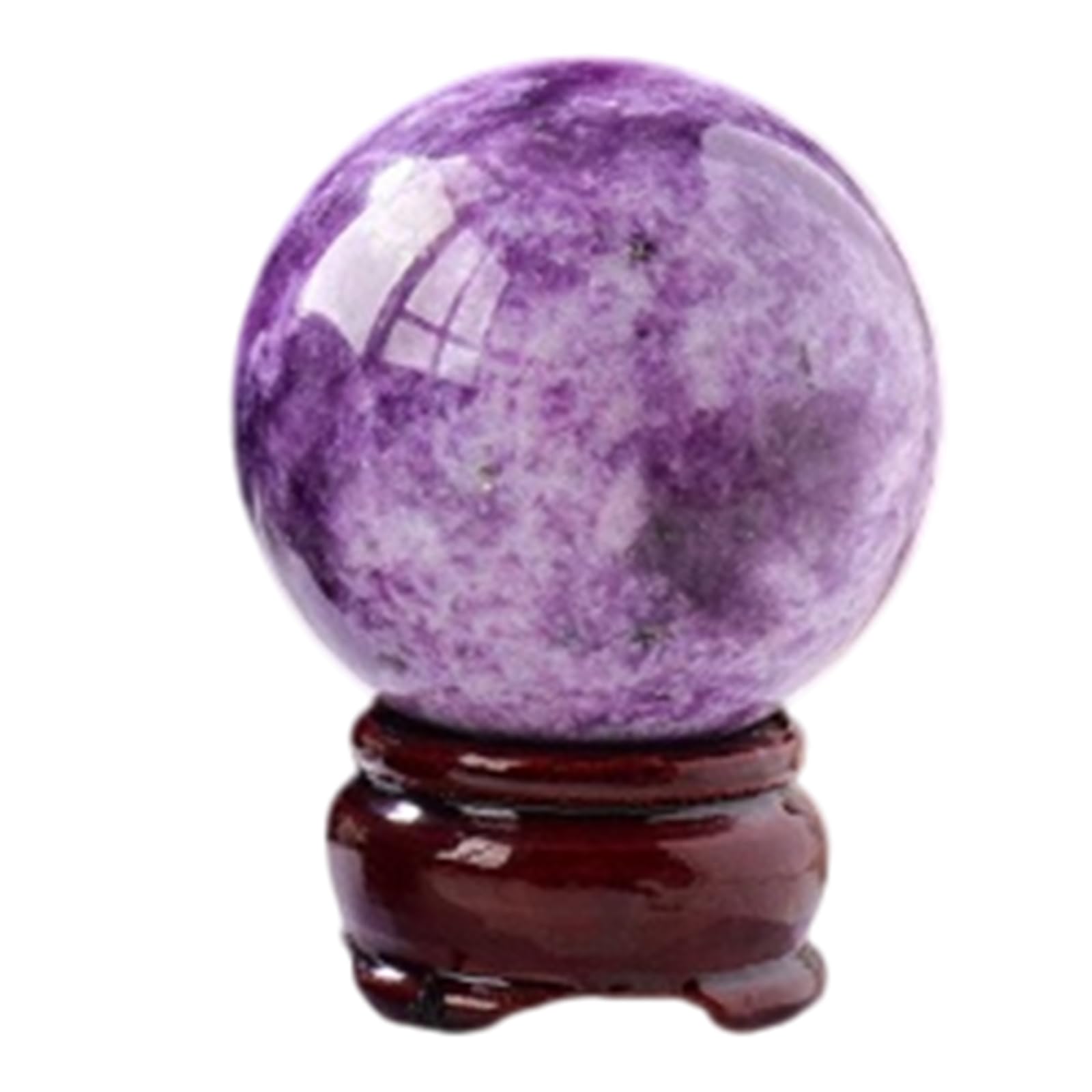 Zooeewly Natural Lepidolite Ball Purple Mica Quartz Crystal Sphere with Wooden Base Energy Mineral Specimen for Home Decor,55mm