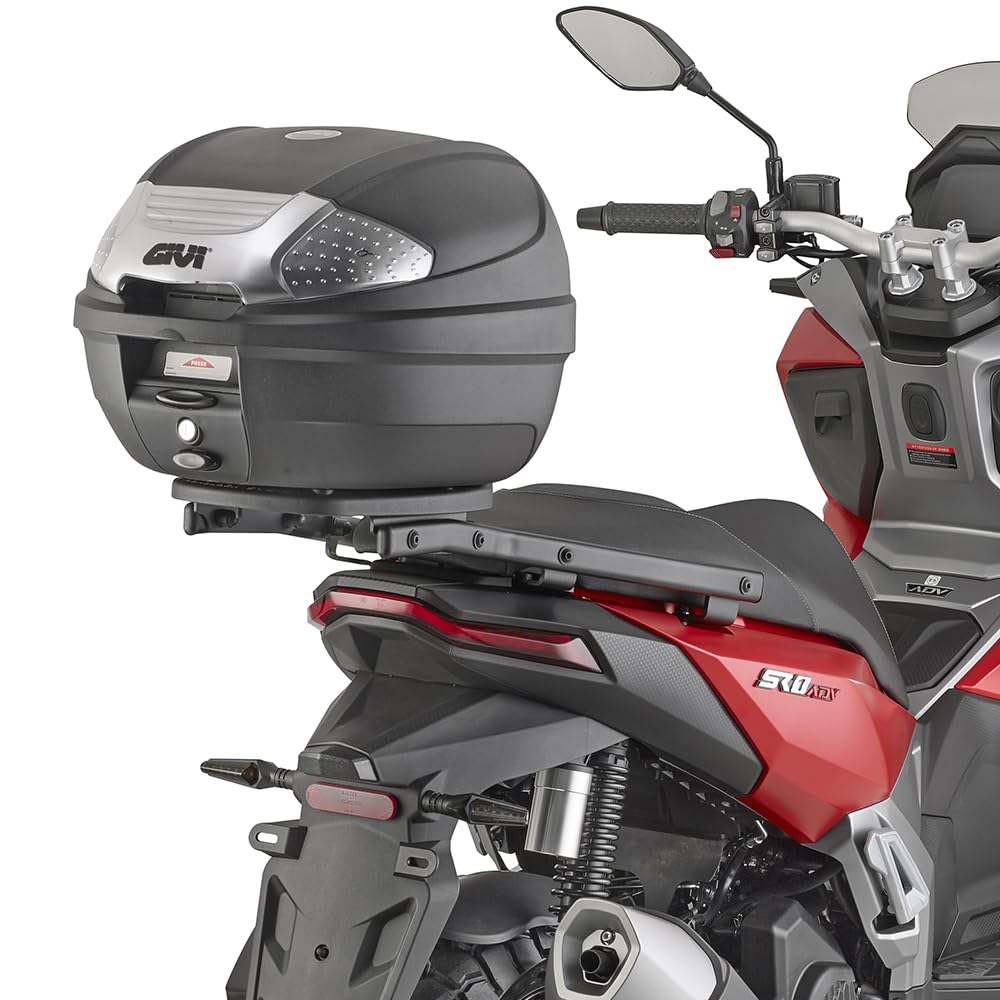 GIVI Bauletto 30lt Baule goffrato Nero con catadiottri fumé, piastra e kit universale, chiusura Micro 2 (Nero Tech)
