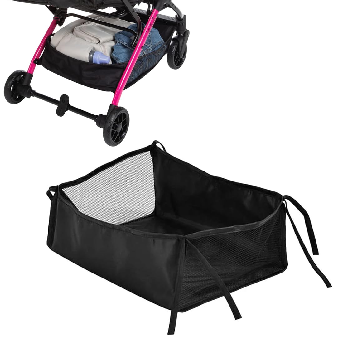 Portaoggetti e organizer per passeggino,1 borsa portaoggetti in rete per passeggino, cestino portaoggetti universale per passeggino, per riporre gli accessori per il bambino.