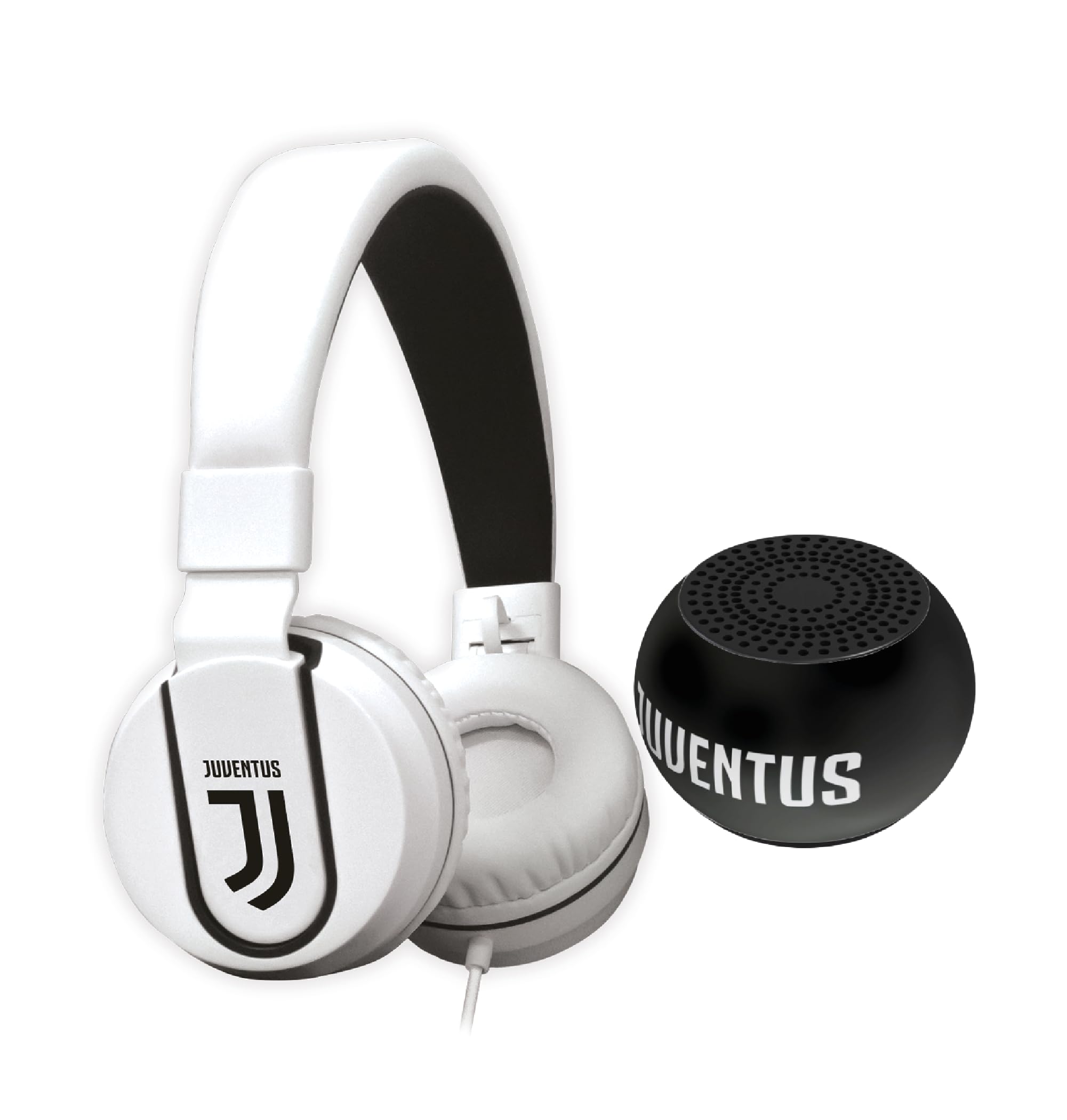 TECHMADE Juventus Football Cuffia microfono incluso |ON-EAR |con filo cavo aux | Bianco/Nero | con adattatore usb-c (+ SPEAKER)