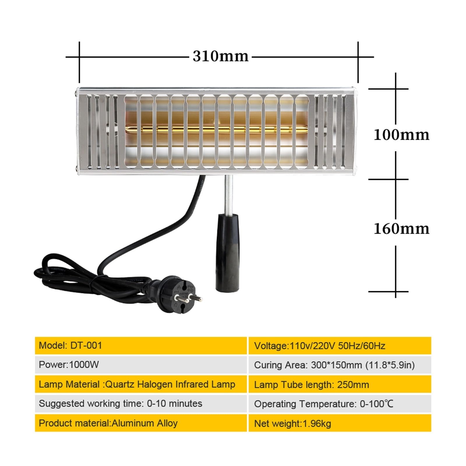 1000W Krótkofalowa Lampa Na Podczerwień Do Utwardzania Lakieru Karoseria Lakier Samochodowy Lampa Do Pieczenia Folia Słoneczna Ręczna Elektryczna Lampa Grzewcza Na Podczerwień