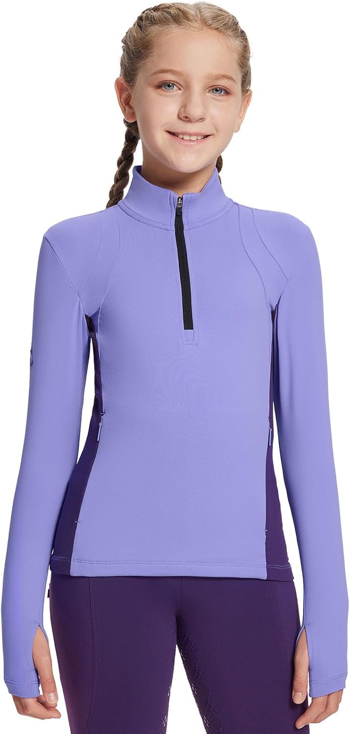 baleaf Girls Long Sleeve Shirts Fleece Jacket Fall Half Zip Pullover Kids Sweatshirts Athletic Thermal Coat