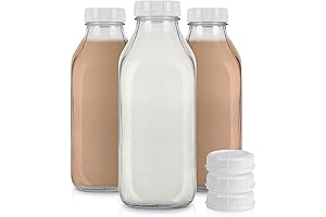 Stock Your Home Liter Glass Milk Bottles with Lids