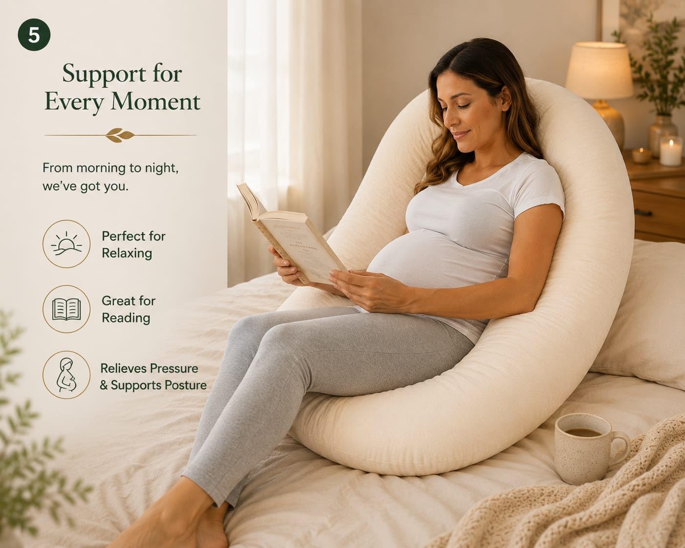 Pregnancy Pillows, U-Shape Full Body Pillow - Pregnancy Pillows for Sleeping, Body Pillows for Adults, Maternity Pillow and Pregnancy Must Haves - Removable Organic Cotton Cover - Natural