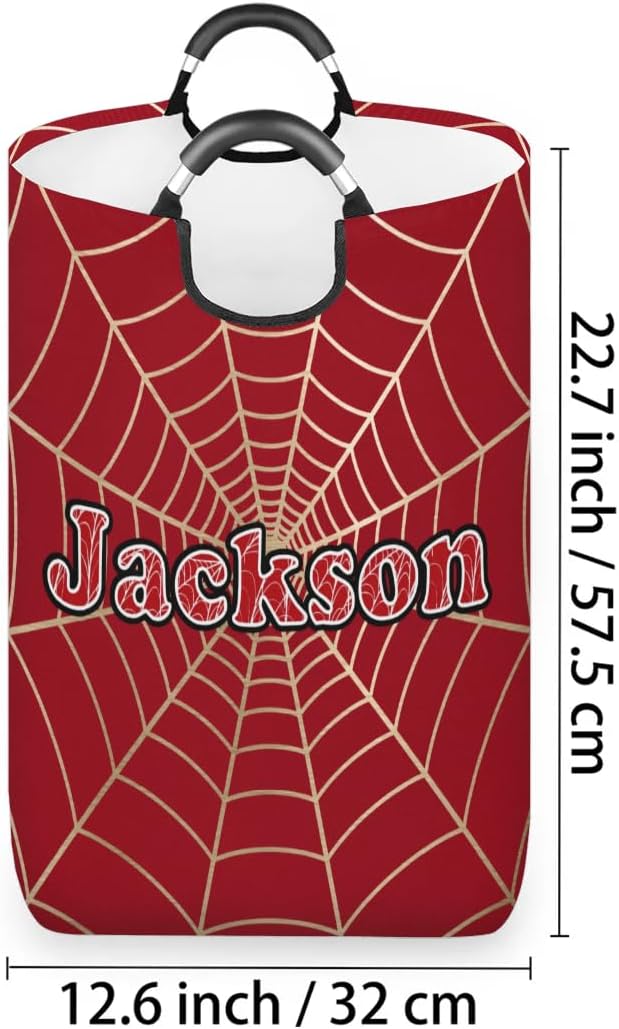 Red Spider Web Personalized Laundry Basket with Handles, Custom Laundry Hamper with Name for Bathroom, Dirty Clothes Storage Basket Gifts for Men Women Boys Girls, Option 9