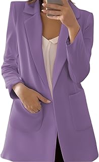 Americanas Blazer Mujer, Chaqueta Larga Mujer Casual Slim Fit Manga Larga Traje De Solapa Chaqueta Ligeras Color Sólido Comercial Clásico Americana De Oficina con Bolsillos