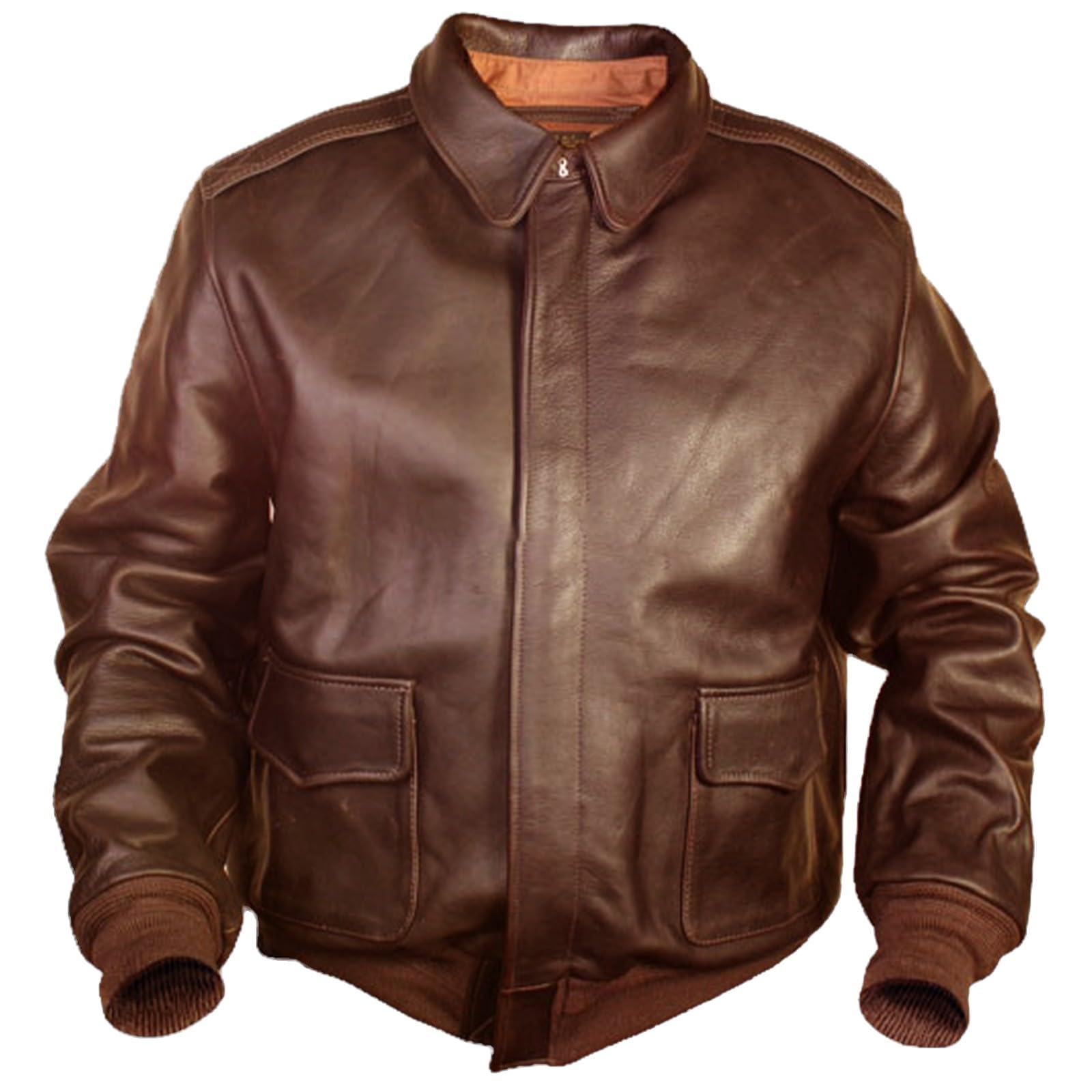 Chaqueta de cuero para hombre, cuello vuelto, casual, ligera, con bolsillos, cuello redondo, cremallera, manga larga, chaqueta casual