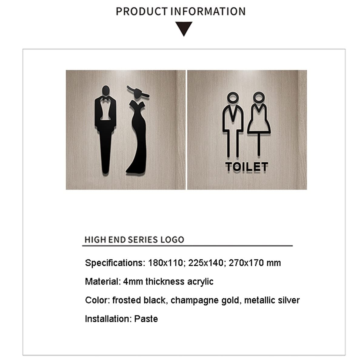 Zelfklevende Dames En Heren Acryl Symbool Toilet Borden Voor Hotel Kantoor Thuis Restaurant Goud