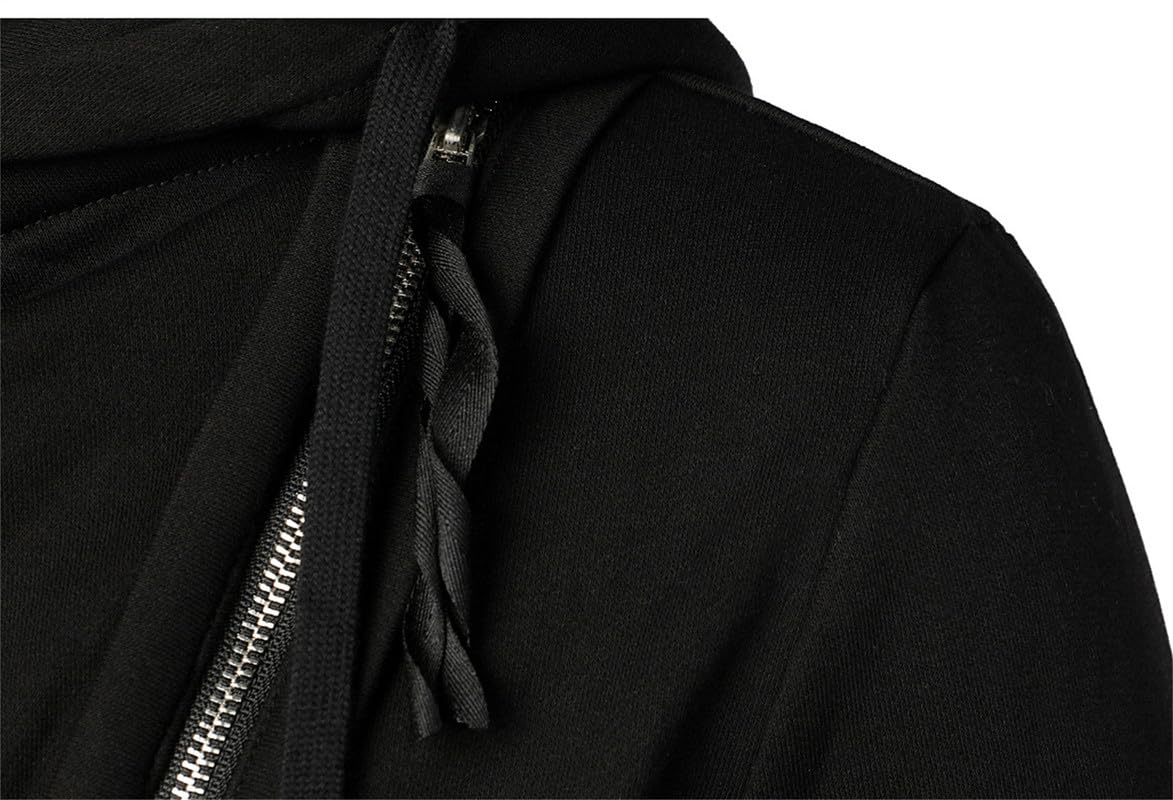 MANYMANY Felpe con Cappuccio Hipster da Uomo Cerniera obliqua Pullover con Cappuccio in Cotone Nero Camicia Streetwear Hip Hop
