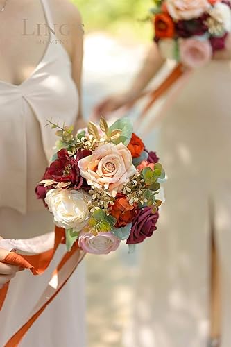 Miniatura 2 de Ling's Moment - Ramo de flores artificiales para novia, ceremonia de boda, aniversario, shower de matrimonio y boda rústica francesa (9. pulgadas)