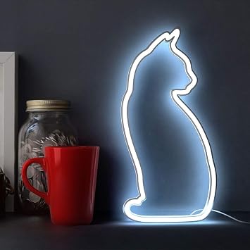 Cat Neon Light Sign by Mustard | Battery & USB Powered Cat LED Neon Light | Neon Wall Light Sign for Living Room Bedroom Decor | Bedside & Table Lamp Lighting | Cat Gifts for Cat Lovers Standing Cat