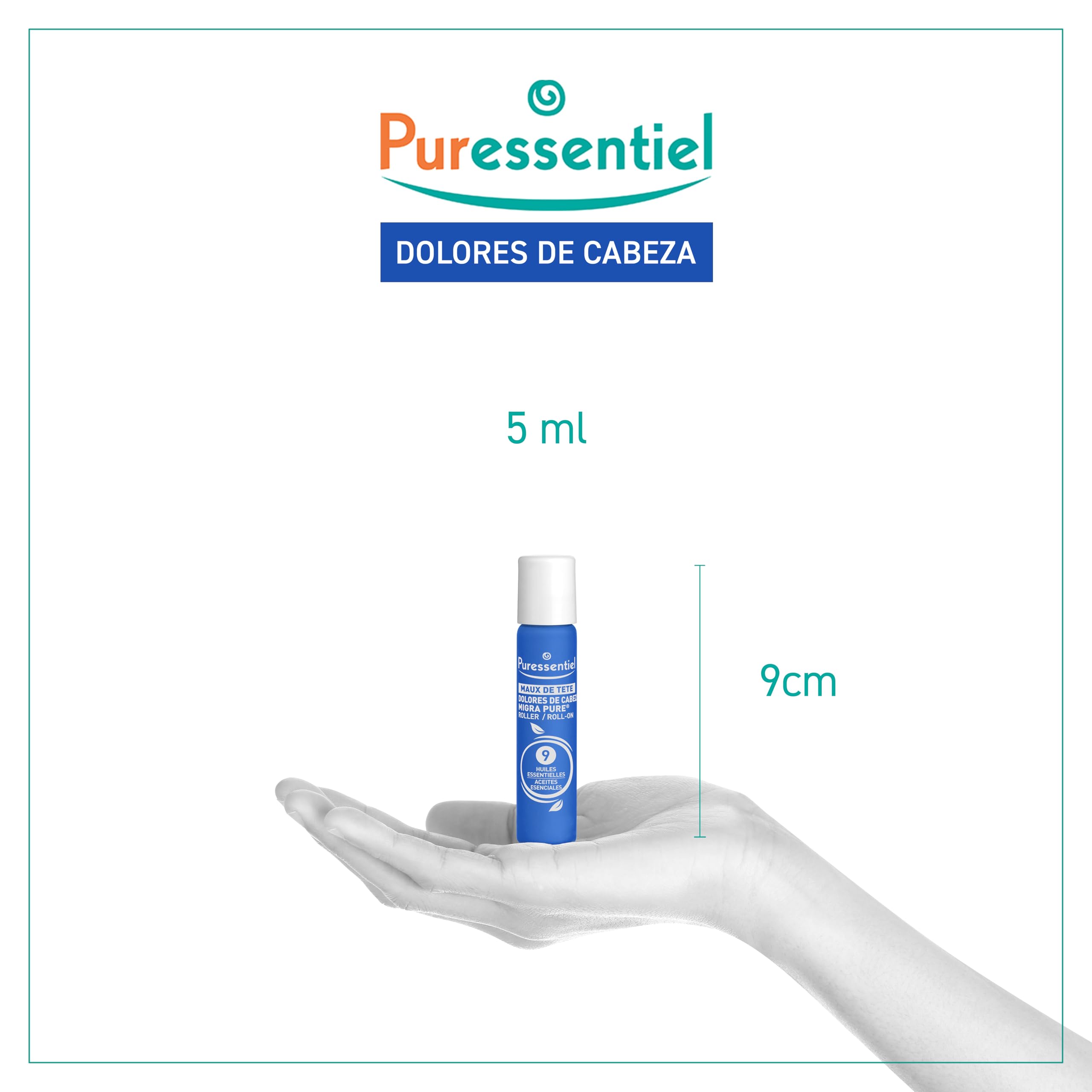 Puressentiel – Roll-On Dolor de Cabeza – Eficacia probada para aliviar el dolor – Alivio Rápido – Efecto Frío Intenso – 9 Aceites Esenciales – 5 ml