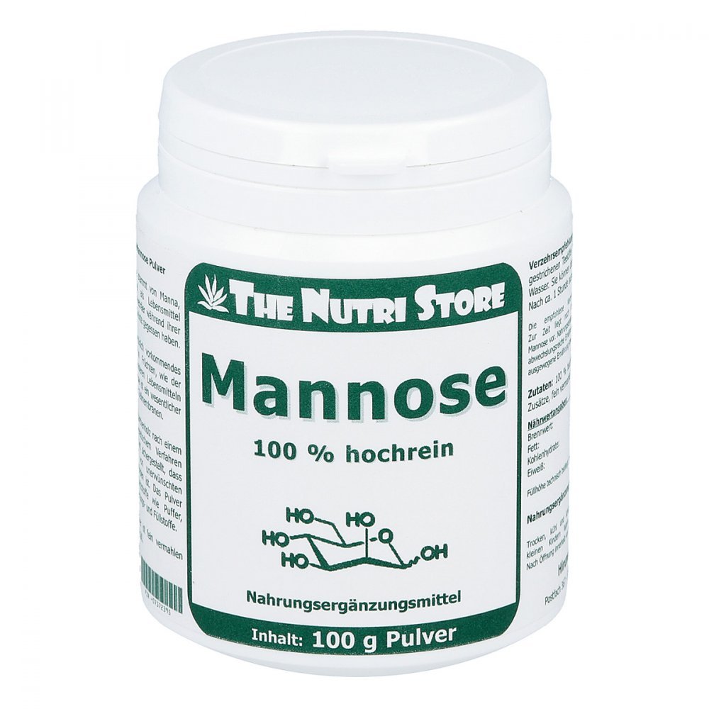 Mannose 100% rein Pulver 100 g - D-(+)-Mannose pur ohne Zusätze - 1,5 bis 4,5 g pro Tagesdosis - The Nutri Store - Made in Germany