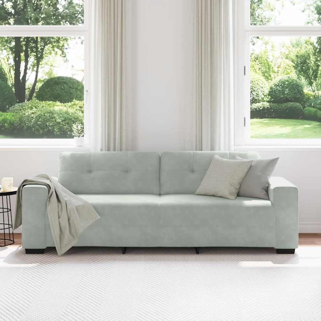 Sofa 3-osobowa, aksamitna, jasnoszara 220 x 78 x 80 cm