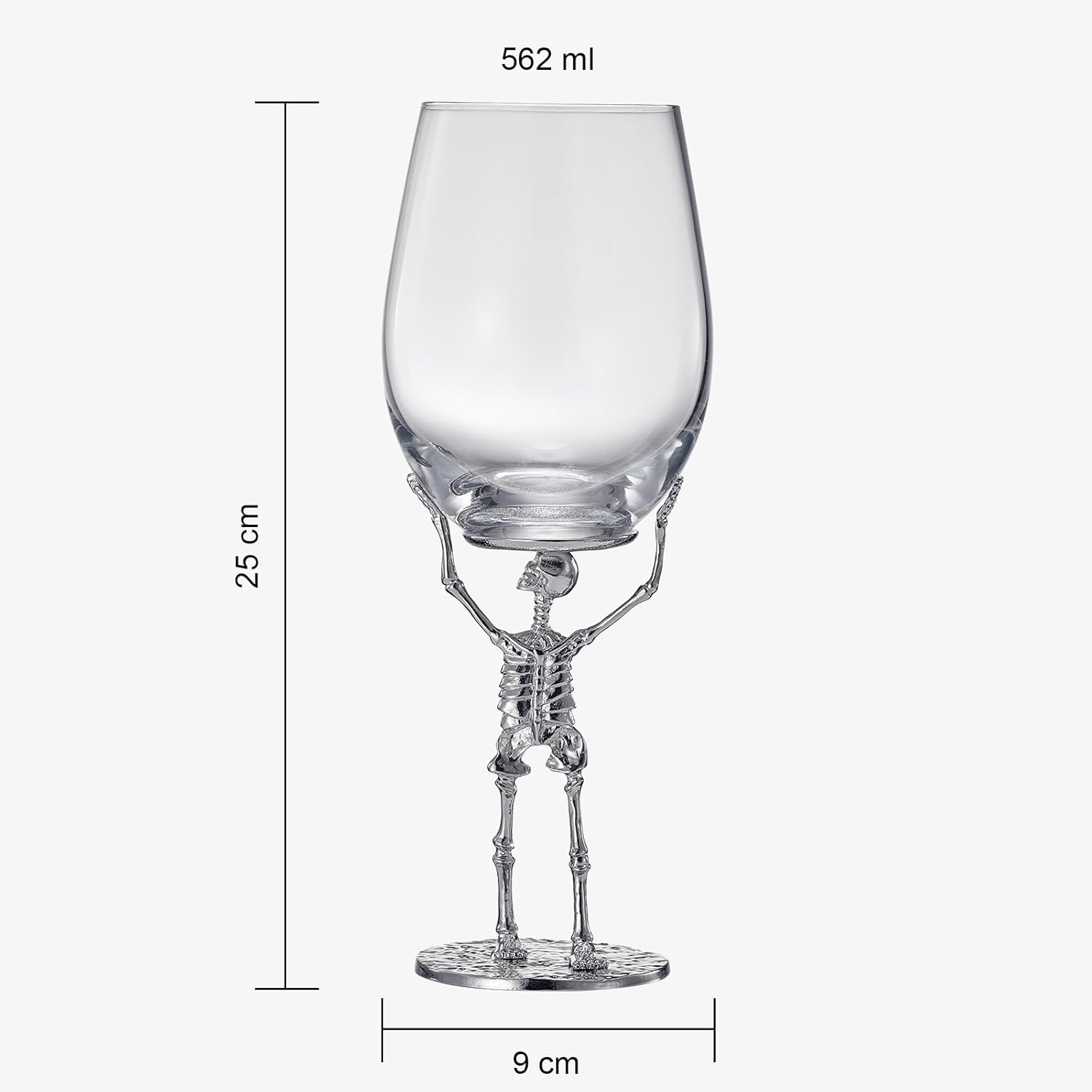 Stemmed Skeleton Wine Glasses, Set of 2, 10 Inch Tall Silver Metal Base Borosilicate Glass 19oz Decorative Drinkware for Parties, Dining, Home Bar, Gifts and Unique Tabletop Entertaining - Image 6