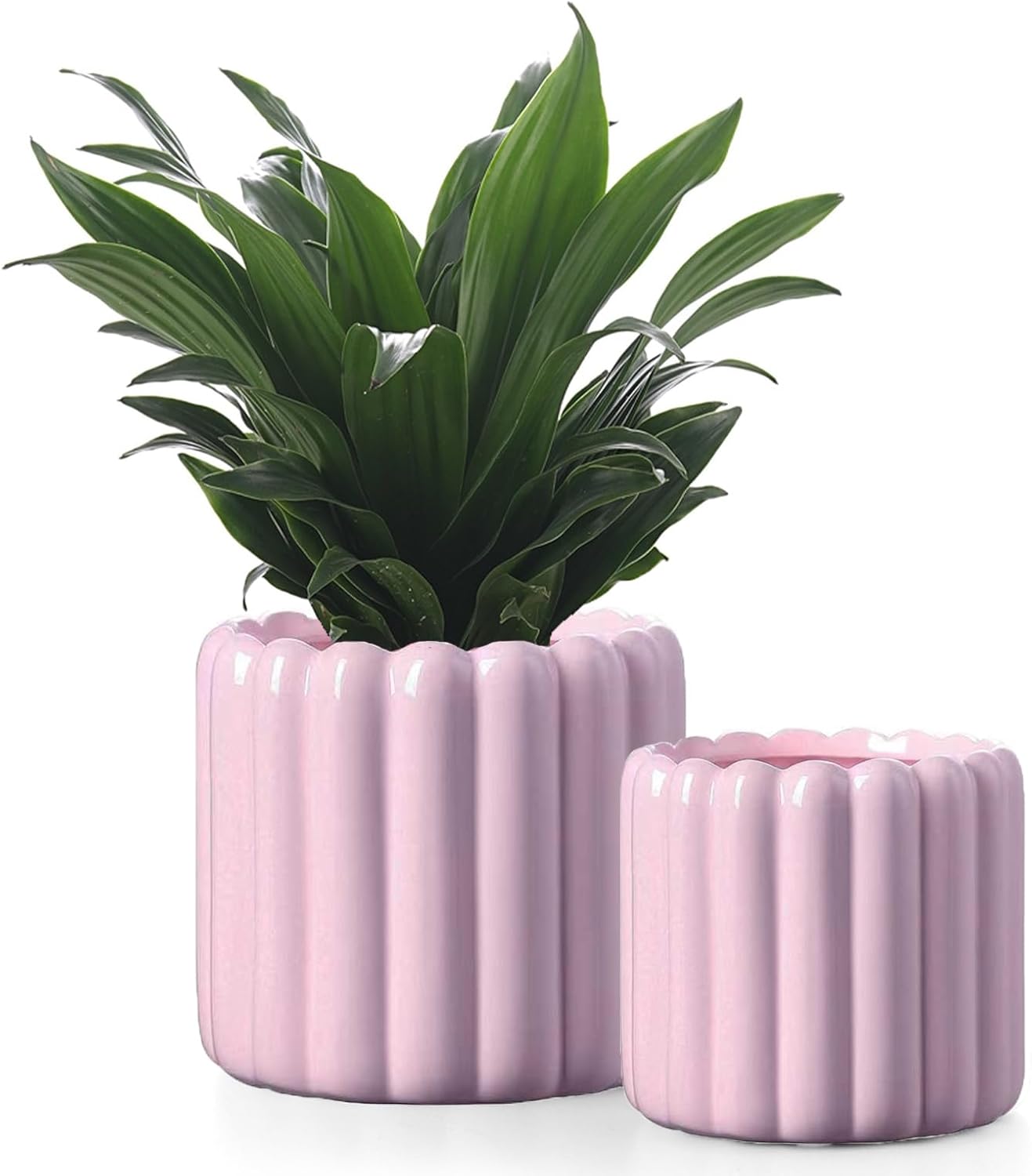 Ceramic Plant Pots,6 inch+4.7 Inch Planter Pot with Drainage Holes,Ceramic Planters for Indoor Plants,Modern Flower Pots for Indoor Outdoor Plants House & Office Décor,Pink