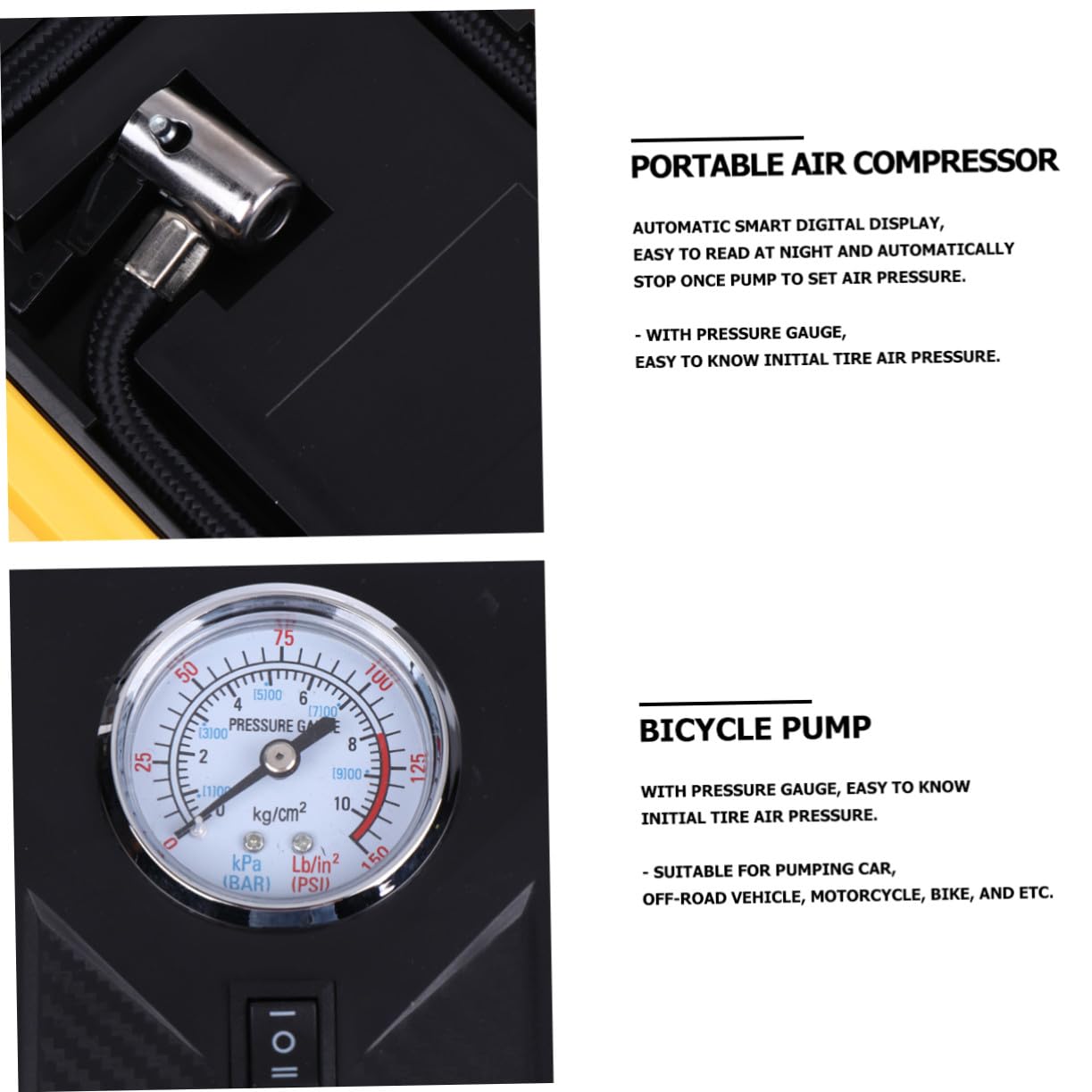 Cabilock Tragbare Elektrische Luftpumpe 2000mah Akku für Fahrrad und Motorrad Manometer Automatische Abschaltung Licht