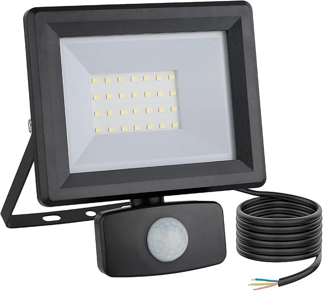 lNGRIKT 20W Security Lights with Motion Sensor, Super Bright 2000 Lumen PIR Flood Light, IP65 Waterproof LED Sensor Floodlight Outdoor, 6500K Cool White for Garage Garden Pathway, with 1.5M Wire