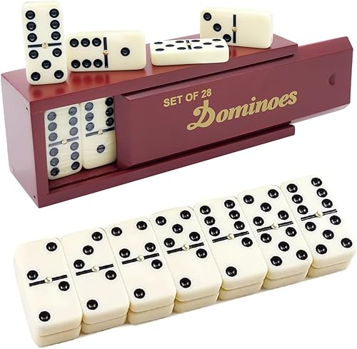 Juego de dominó para adultos y niños, juego de dominó doble seis en caja de madera de vino, juego de dominó profesional de 28 piezas, juego de