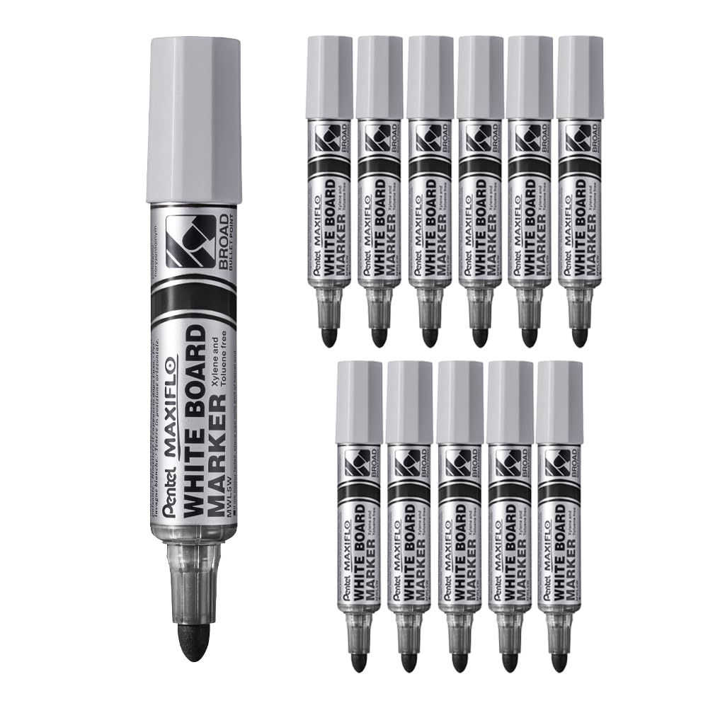 Pentel Maxiflo MWL5W-AX, marker do tablic o dużej stożkowej końcówce, czarny, zestaw 12 szt