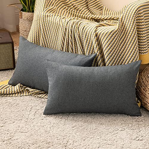 MIULEE Cushion Covers 18x18 Inches Set of 2 Decorative Throw Pillow Covers for Furniture Patio Couch Sofa Bed Linen Balcony Outside Cushions for Waterproof Garden, 45x45 cm Dark Grey