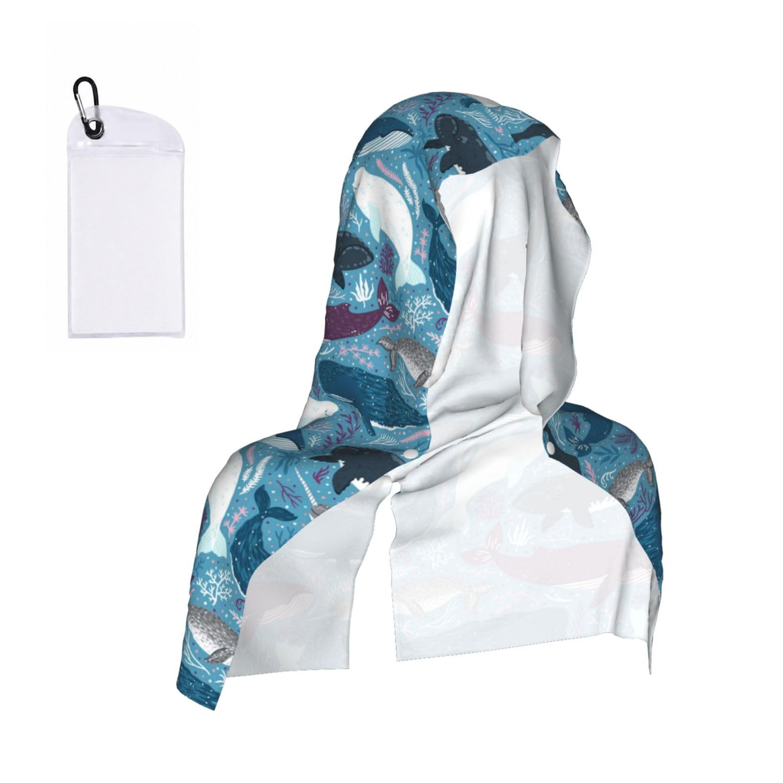 ESNAIUVCD Whale Pattern Print Multifunctional Cooling Hoodie Bandana Portable Sweat Absorbing Design For Beach Workouts Exercise Heat Relief Accessories