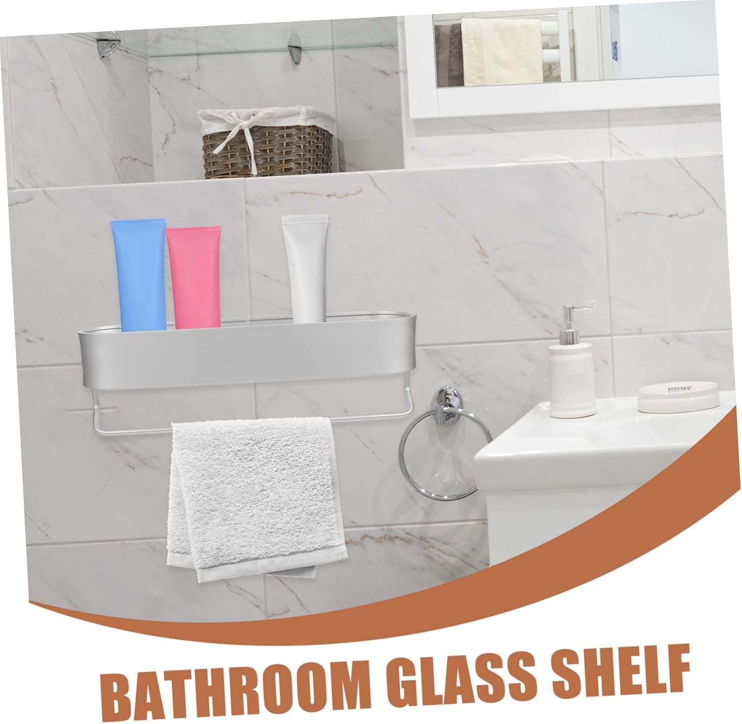 Wall Mounted Aluminum Storage Holder with Towel Stick Punch Tooth Cup and Bottle Brush Carrier Shelf for Bathroom and Kitchen Silver Finish