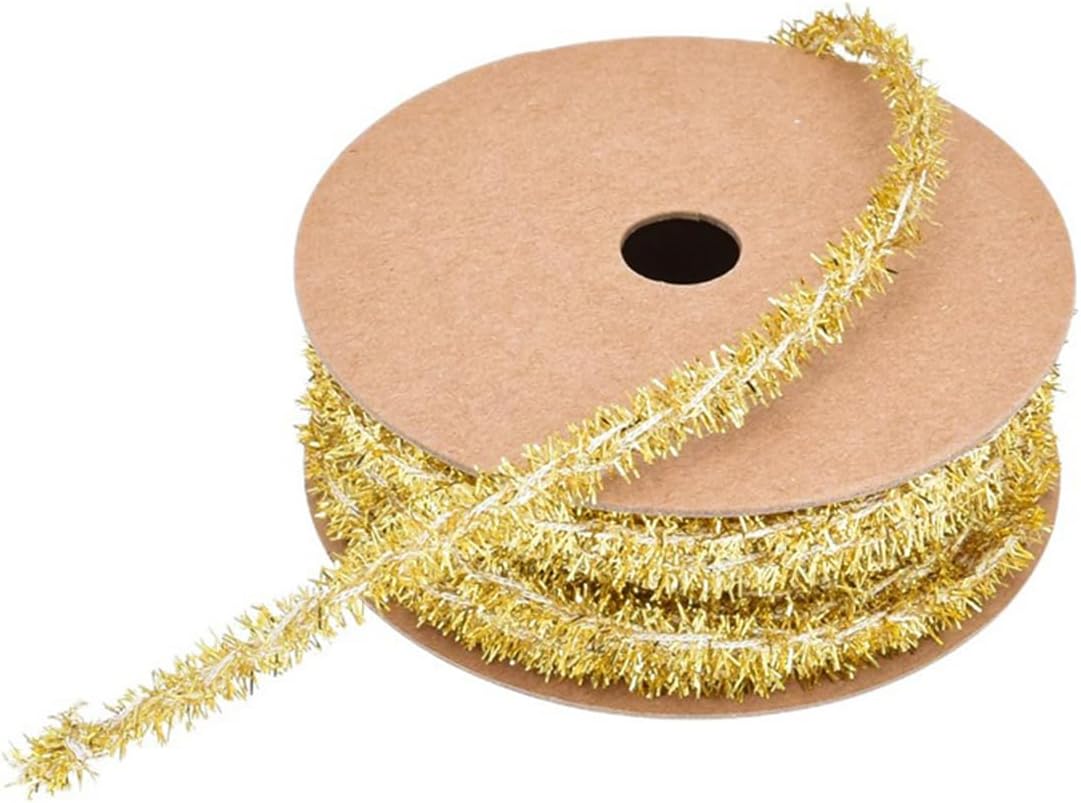 3 Rolls 10 Yards Metallic Tinsel Ribbon, 0.31 inch Glitter Tinsel Wire Garland Ribbon Sparkle Shiny Metallic Foil Twist Ribbons for Gifts Wrapping, Christmas Tree, Wedding, Party Decorations