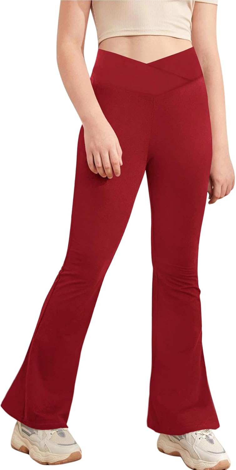 Girl's Leggings Cross High Waisted Flare Pants Yoga Bootcut Pants Solid Color Full Length Bell Bottoms