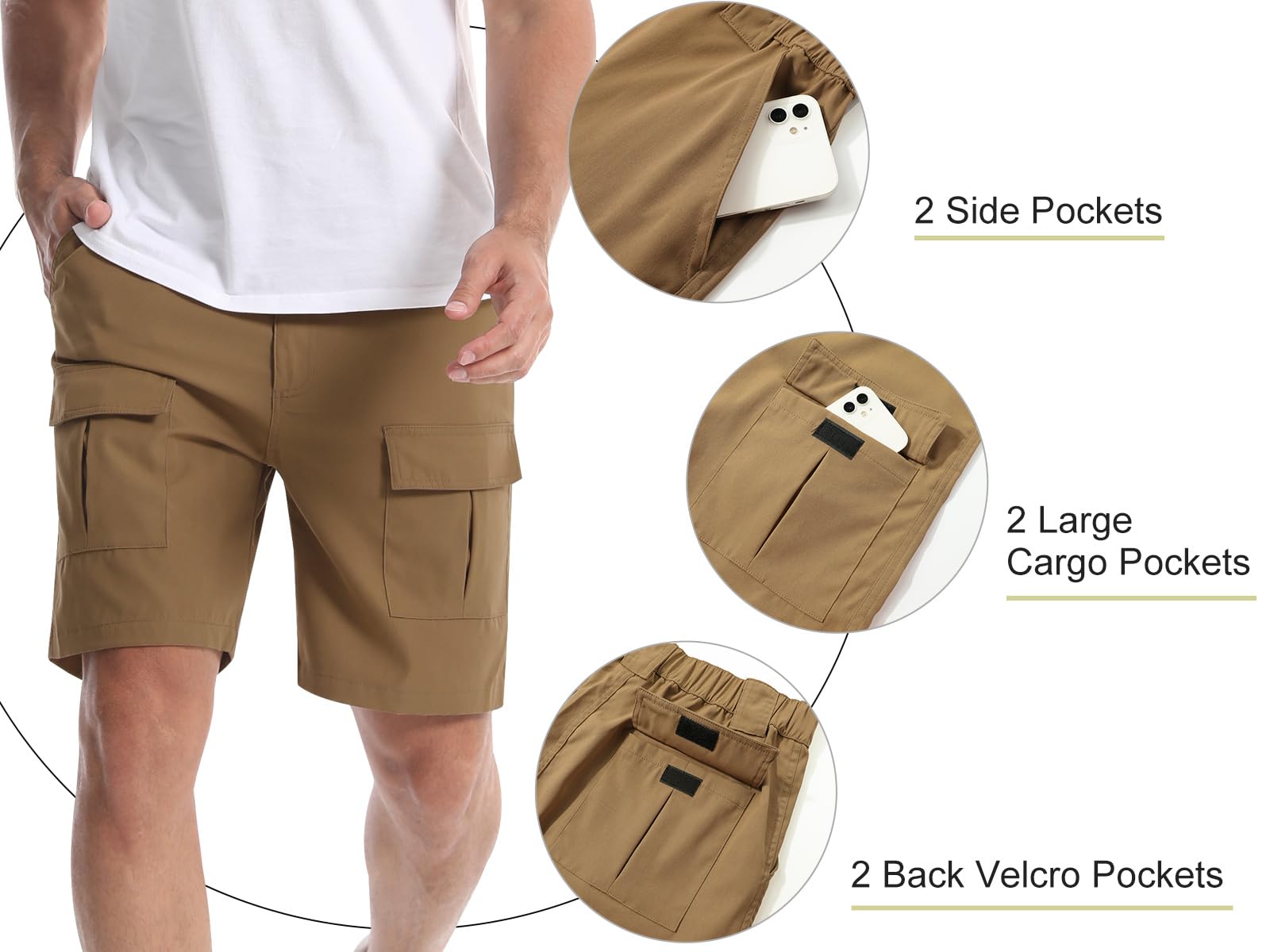 Suwangi Męskie szorty cargo na co dzień klasyczny krój outdoorowe wędrówki walka praca lato jogging szorty z 6 kieszeniami